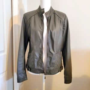 Jason Maxwell Faux Leather Zip Up Moto Jacket - Gray Medium
